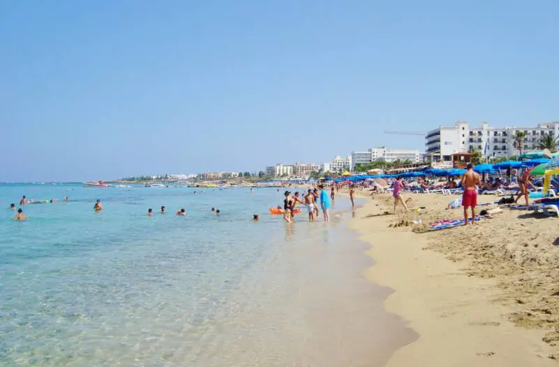 Protaras tropical famous beach at Paralimni holiday destination in Republic of Cyprus